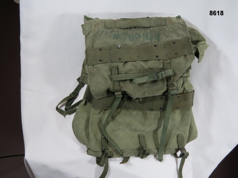Back pack, field, green, adjustable.