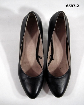 Pair of Womens WRAAC high heeled black shoes