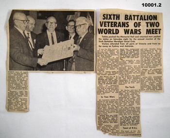 Two Newspaper cuttings related to 6th Battalion A.I.F.