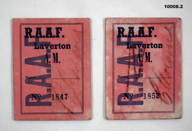 Two RAAF Red Cards from RAAF Laverton.