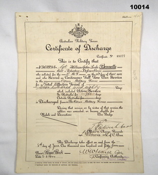 Certificate of Discharge for WW2 soldier.