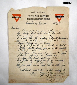 Handwritten letter on YMCA letterhead.