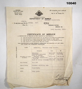 Certificate of Service issued to a retiring Defence Production Worker.