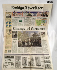 Front page article of Bendigo Advertiser