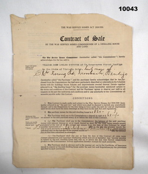 Four page contract of Sale for a War Service Home.