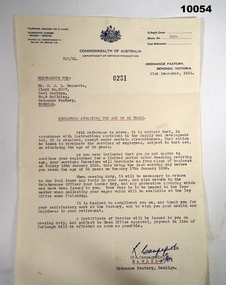 Typed letter on Commonwealth of Australia letterhead.