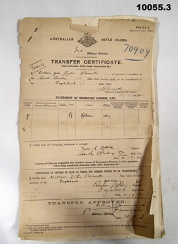 Two Rifle Club transfer certificates and an attestation form.