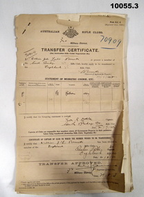 Two Rifle Club transfer certificates and an attestation form.
