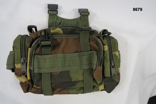 Universal webbing pack, Woodland pattern.