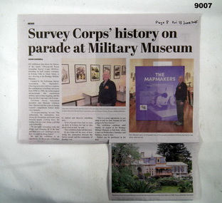 Newspaper article Survey Corps at Bendigo Military Museum