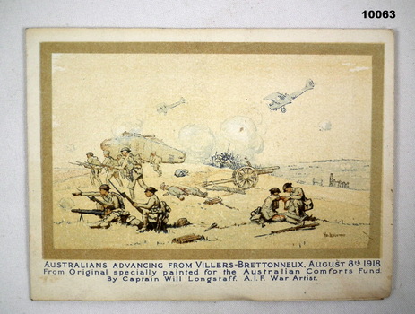 WW1 Greetings card depicting battles with descriptions.