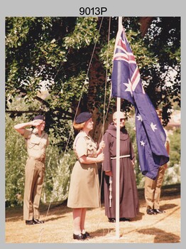 Flag Raising Ceremony on Australia Day - Army Survey Regiment, Fortuna, Bendigo. c1995.