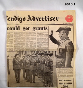 Front Page of Bendigo Advertiser Sep 1985