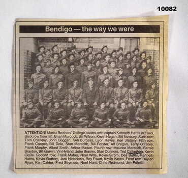 Newspaper cutting featuring a group photograph of cadet in uniform.