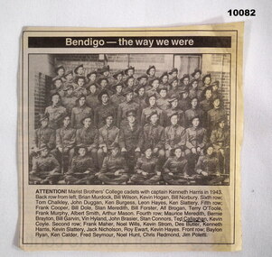 Newspaper cutting featuring a group photograph of cadet in uniform.