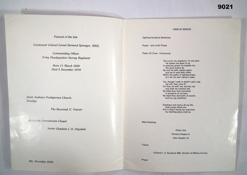 Inside Funeral Service - LtCol LB Sprenger MBE