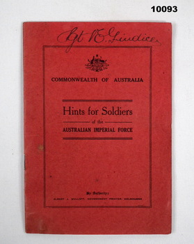 Behavioral Guides for Australian Soldiers Ww1.