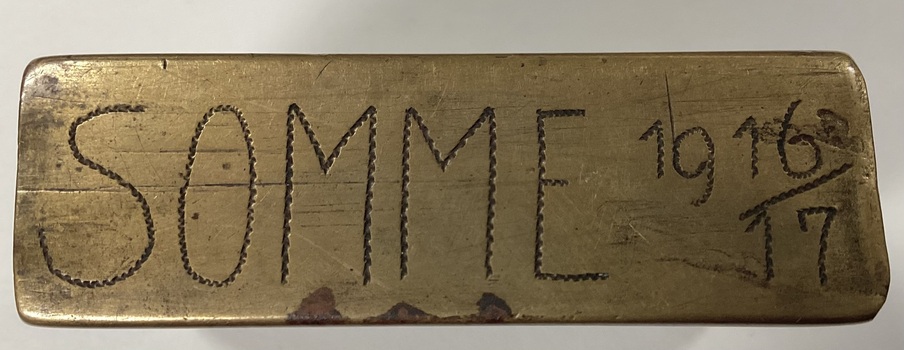 Somme 1916/17 egraved on match box end.