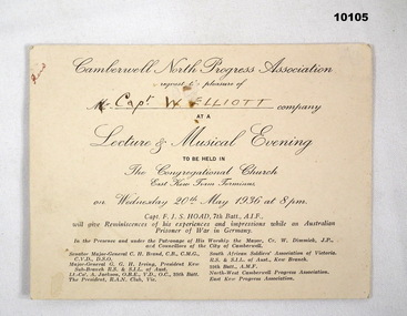 Invite to lecture and musical evening.