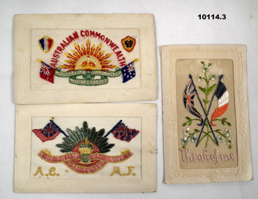 Three embroidered postcards from WW1.