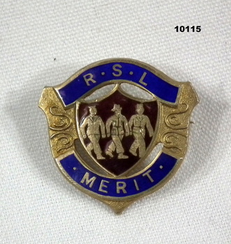 Gold and enamel RSL Merit badge.