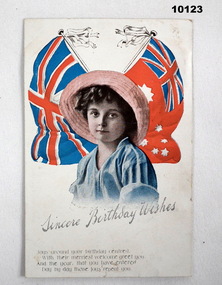 Coloured postcard with Birthday wishes.