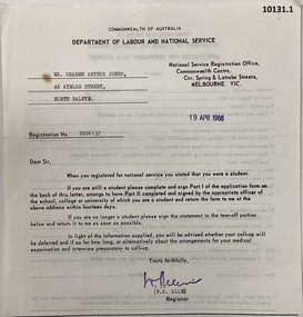 Letter - REGISTRATION AND DEFERMENT NS, C.1966