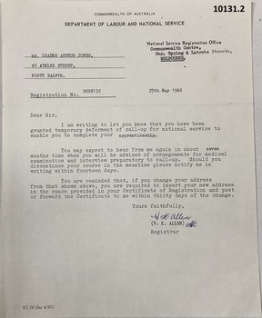 Letters re national service 1966