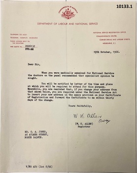 Letter relating to medical examination NS