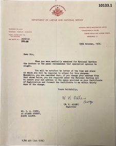 Letter relating to medical examination NS