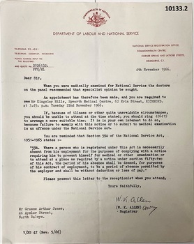 Letter relating to medical report NS