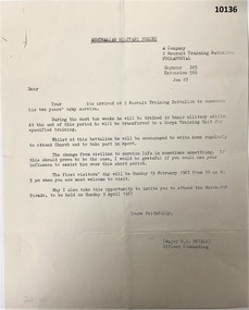 Letter to Family re son in NS.