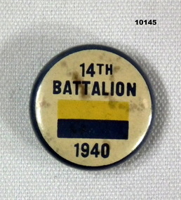 Round badge with pin for 14th Battalion AIF.