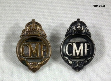 Two metal CMF Lapel badges with King's Crown..
