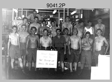 Lithographic Squadron Print Troop Group Photo, Army Survey Regiment, Fortuna, Bendigo. March 1982.