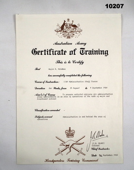 A4 sized certificate issued to Maj K. Herdman.