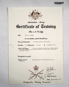 A4 sized certificate issued to Maj K. Herdman.