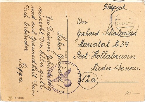 Reverse of National Socialist postcard from 10197