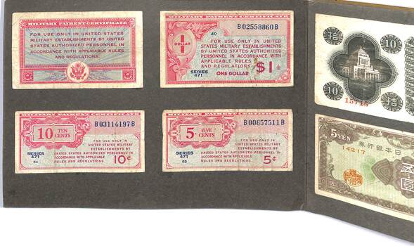 Sample page from album featuring occupation currency