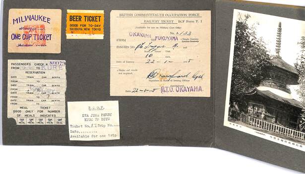Sample page from album featuring memorabilia of occupation