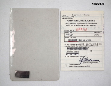 Army Driving Licence in protective pocket.