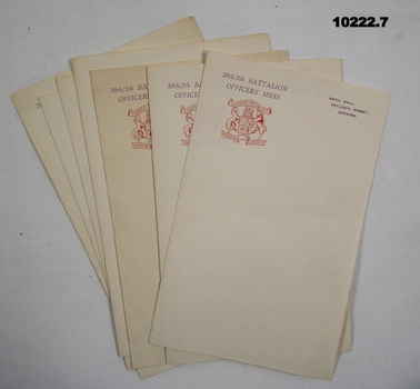 38th Battalion Officers Mess Stationary.