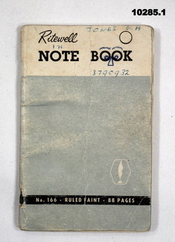 Note book with hand written entries, training.