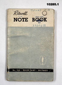 Note book with hand written entries, training.