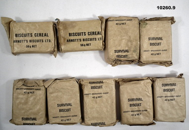 Ration pack survival biscuits and biscuit cereals.