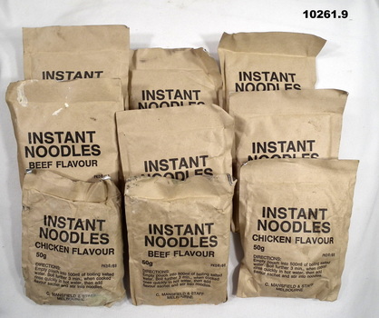 Ration packs of Instant Noodles in Beef or Chicken flavours.