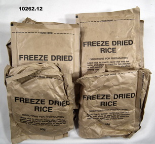 Ration packs of Freeze Dried Rice.