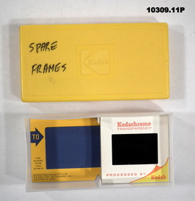 Plastic box containing nine colour slides related to the Army.