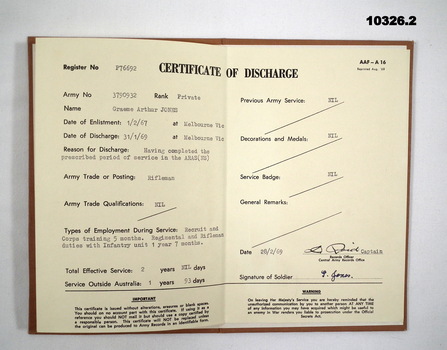 Certificate of Discharge folder with details.