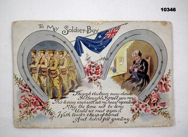 WW1, coloured postcard sent from home to a soldier.